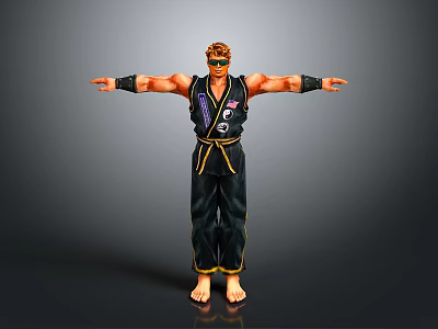 Game Character Design With Black Martial Arts Uniform And Headband 3d model
