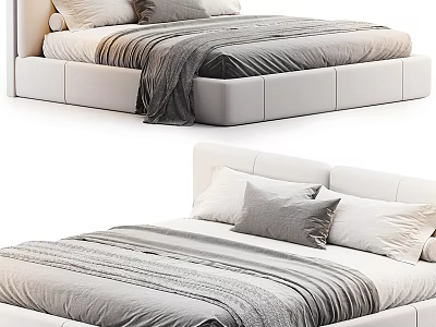 Cozy Modern Double Bed With Soft Gray And White Bedding And Plush Pillows 3d model