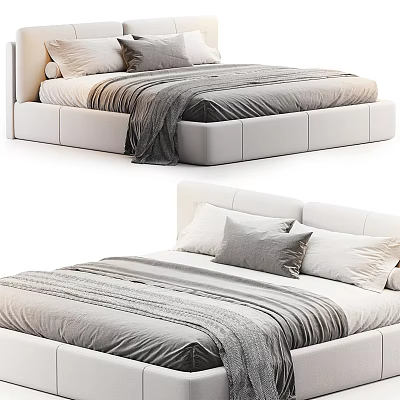 Cozy Modern Double Bed With Soft Gray And White Bedding And Plush Pillows 3d model