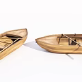 Two Classic Wooden Boats With Oars And Natural Wood Interior Details