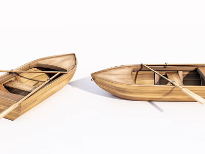 Two Classic Wooden Boats With Oars And Natural Wood Interior Details 3d model