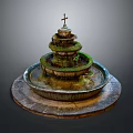 Household Decorative Multi Tiered Fountain With Cross Top Green Moss And Circular Base