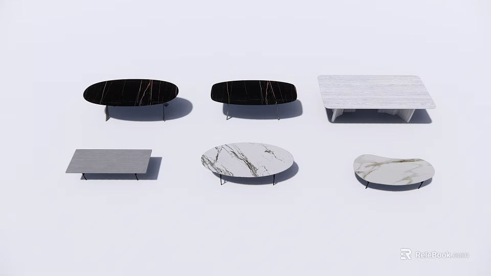 Modern Dining Tables With Oval Rectangular Shapes And Marble Surfaces 3d model 