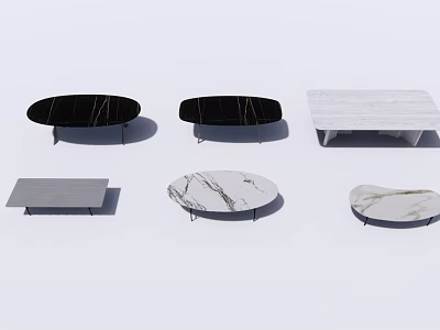 Modern Dining Tables With Oval Rectangular Shapes And Marble Surfaces 3d model