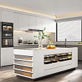 Modern Kitchen Interior With White Cabinets Island Counter And Stainless Steel Appliances