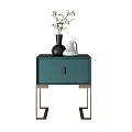 Modern Nightstands In Blue Wooden And Black With Golden Legs And Decorative Vases