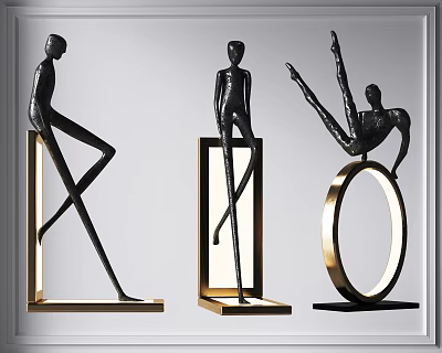 Modern Artistic Floor Lamp With Black Gold Human Figure Sculptures And Circular Base 3d model