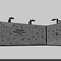 Hand Drawn Information Exhibition Display Wall With Open Layout And Icons Like Rainbow Lightbulb Buildings