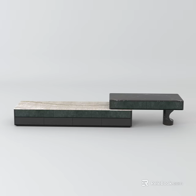 Modern TV Stand With Two Tier Design Dark And Light Top And Drawer Storage 3d model 