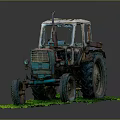 Old Vintage Tractor With Cab And Large Wheels Placed On Green Grass