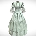 Light Green Vintage Dress With Puffed Sleeves And Lace Cuffs Ruched Details