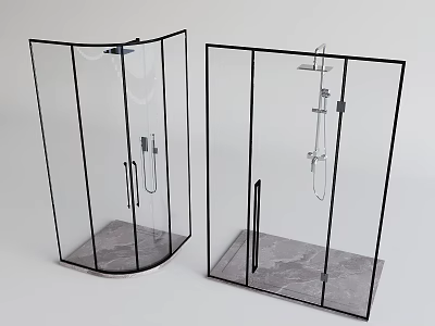 Modern Shower Head Design With Glass Enclosure Two Styles Square Curved And Marble Base 3d model
