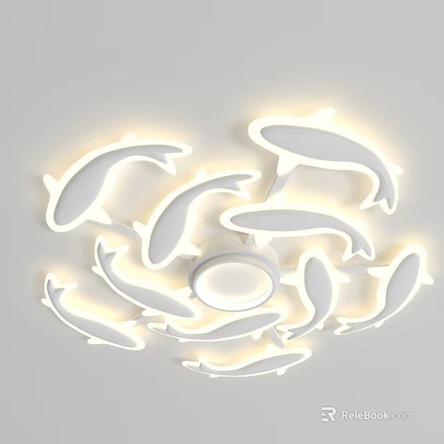 Fish Shaped White Ceiling Light with Warm Yellow Illumination Modern Creative Home Decorative Lighting Fixture 3d model 