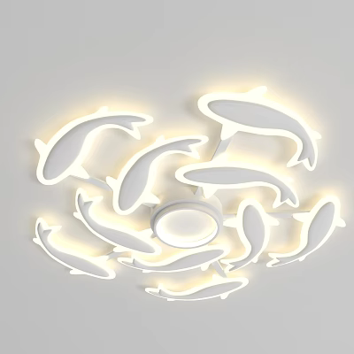 Fish Shaped White Ceiling Light with Warm Yellow Illumination Modern Creative Home Decorative Lighting Fixture 3d model