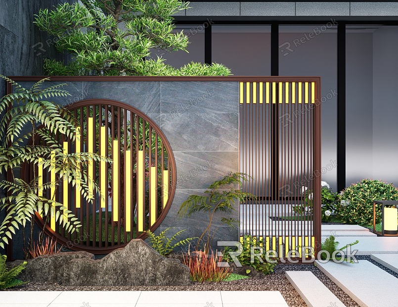 New Chinese style courtyard landscape wall landscape grille screen partition background fence model