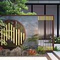 New Chinese style courtyard landscape wall landscape grille screen partition background fence 3d model