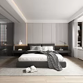 Modern Minimalist Bedroom Interior Design With White Bedding Gray Throw Nightstands And Large Window Blinds