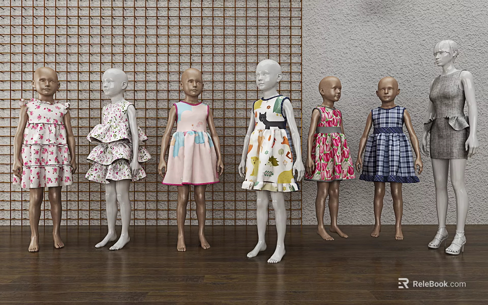 Mannequins Wearing Different Style Colorful Dresses With Various Patterns 3d model