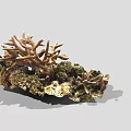 Natural Coral Reef Decor With Rocky Base And Mossy Surface Branches
