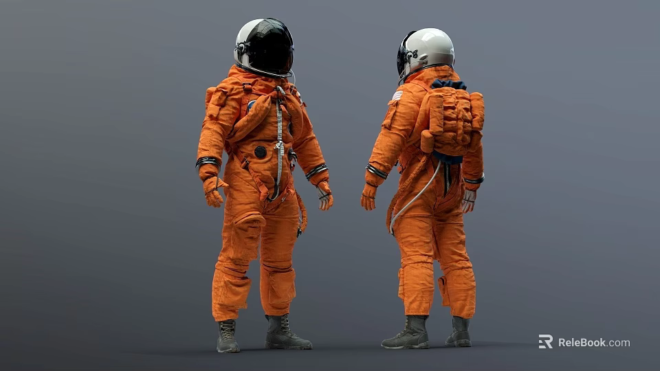 Men in Orange Spacesuits Showing Front and Back Views in 3D 3d model 