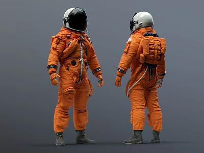Men in Orange Spacesuits Showing Front and Back Views in 3D 3d model