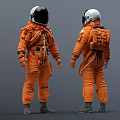 Men in Orange Spacesuits Showing Front and Back Views in 3D 3d model