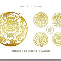 Chinese Golden Dragon Elements With Traditional Circular Patterns And Vector Design 3d model