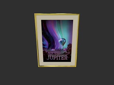 Elegant Photo Wall with Golden Frame Aurora Hot Air Balloon and JUPITER Text 3d model
