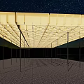 Illuminated Pergola With Grid Roof Structure And Support Columns Under Night Sky