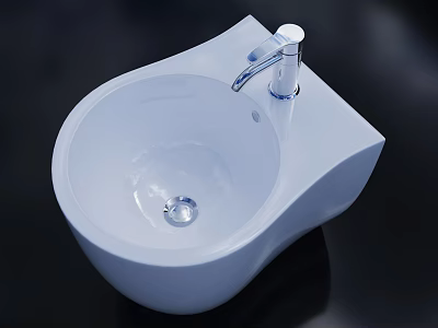 Contemporary White Ceramic Bathroom Washbasin With Sleek Design And Silver Faucet 3d model