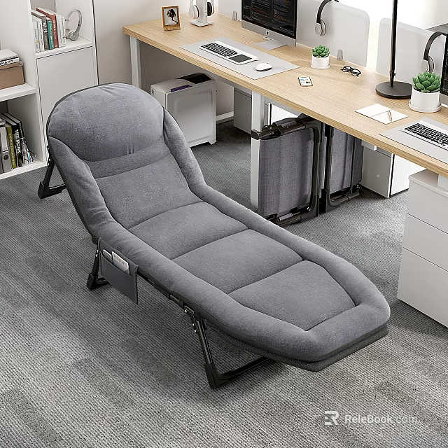 Comfortable Gray Recliner In Office With Desk And Storage Cabinets 3d model 