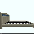 White Double Bed With Blue Scalloped Decorative Headboard And Gold Slatted Base