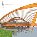 Modern Architectural Design Featuring Orange Curved Structure Wooden Frame And Green Grass