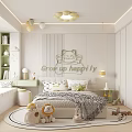 Kids Room Interior With Cartoon Cat Decor Stuffed Animal Toys And Green Circular Shelves