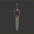 Decorative Sword With Ornate Gold Black Design Spiked Top And Red Gemstone