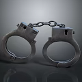 Metal Handcuffs With Connected Chain Against Dark Background Showing Metallic Texture 3d model
