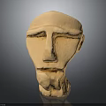 Simplified Clay Human Head Sculpture With Beard And Facial Features On Dark Background