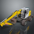 Yellow Wheeled Excavator with Front Bucket and Operator Cab for Construction Work 3d model