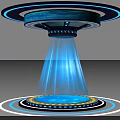 Futuristic Circular Display Shelf With Blue Halo Lighting And Illuminated Light Beam Base