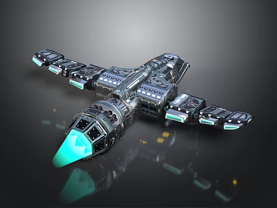 Futuristic Cosmic Spaceship Design With Glowing Blue Engine And Detailed Structure 3d model