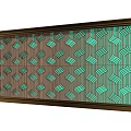 Modern Green Feature Wall With Geometric Pattern And Metallic Frame Design 3d model