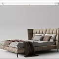 Modern Wingback Double Bed Upholstered In Beige With Gray Sheets And Brown Blanket