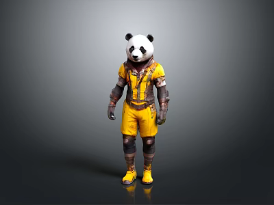 Game Movie Character With Panda Head And Yellow Armored Outfit Design 3d model