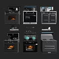 Various Modern Kitchen Appliances Including Ovens Stoves Drawer Units And Cooking Tools