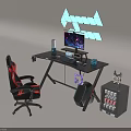 Gaming Computer Setup With Gaming Chair Desk Monitor Keyboard Headphones And LED Lights