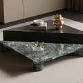 Green Marble Coffee Table With Black Top Gold Vase Books White Bowl Green Plant
