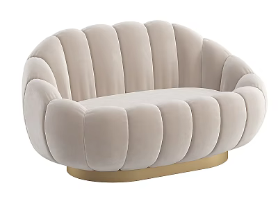 Luxury Modern Beige Shell Shaped Sofa With Pleated Design And Gold Base 3d model