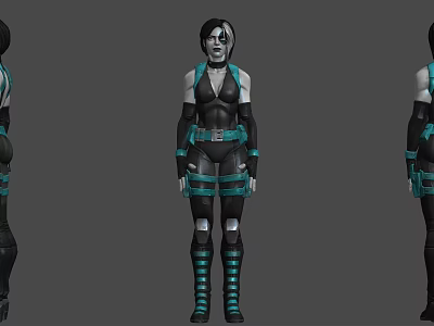 Game Movie Character 3D Model With Black Teal Costume And Straps Design 3d model
