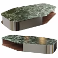 Modern Living Room Coffee Table With Green Marble Top Metal Frame And Wooden Base