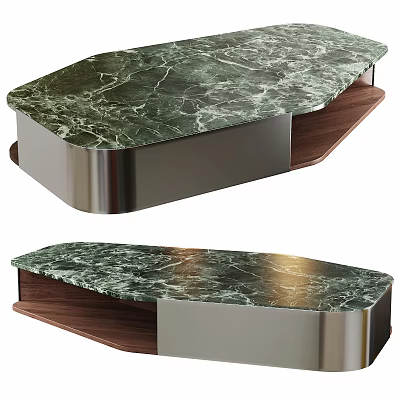 Modern Living Room Coffee Table With Green Marble Top Metal Frame And Wooden Base 3d model